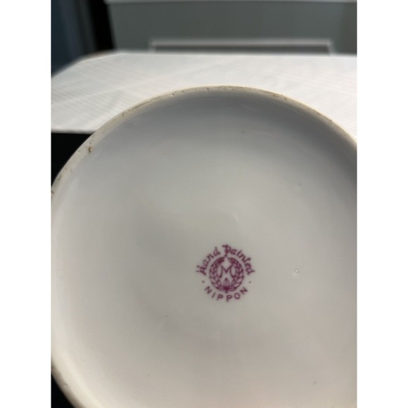 Vtg Nippon Double Handled Hand Painted Roses Floral Candy Trinket Dish Bowl - Picture 10 of 10